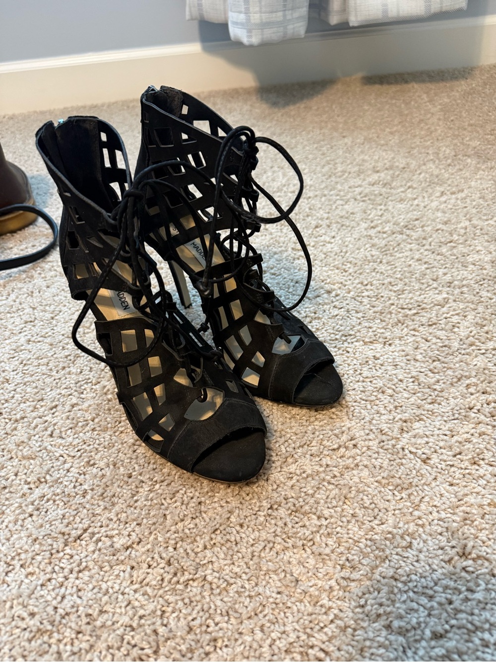 Steve Madden Black Lace-Up Cutout Stiletto Heels